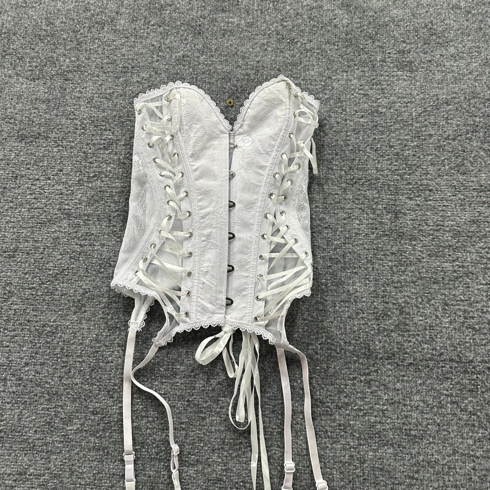 Adore Me Corset Womens Size S White Floral Lace Garter Straps Ribbon Lace Up